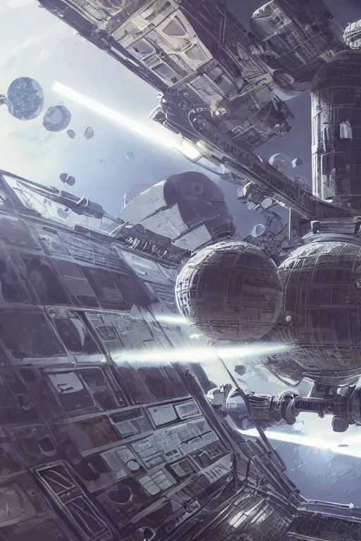 Prompt: space station, earth , science fiction concept art, smooth, sharp focus, illustration by star wars and piranesi