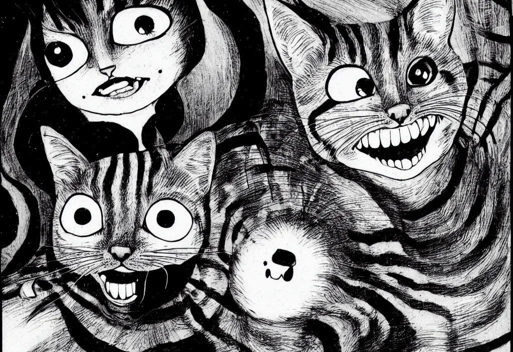 Prompt: smiling cat by junji ito