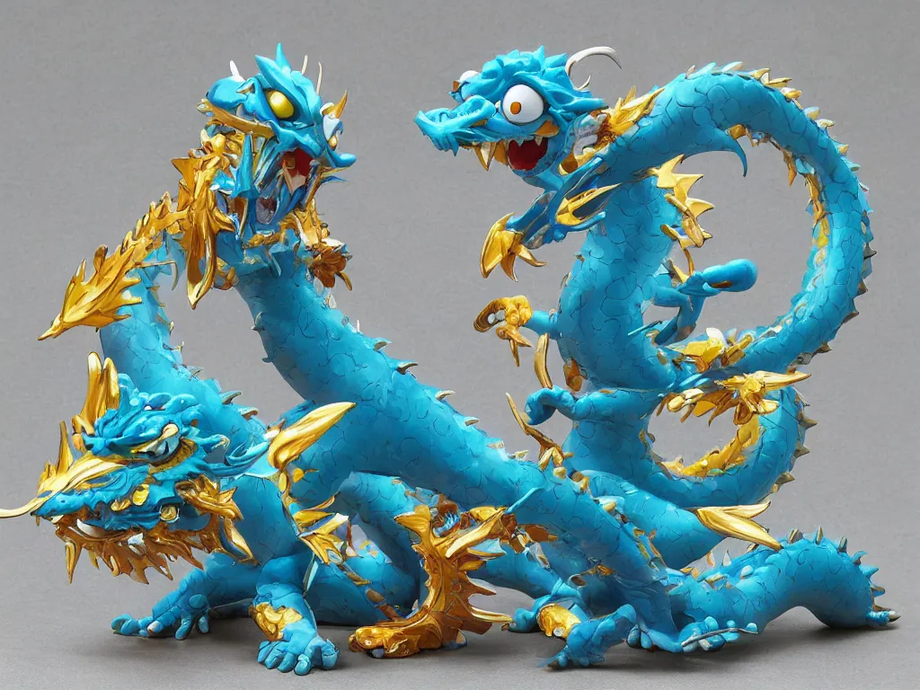 Prompt: Doraemon Dorami Fractal Dragon statue, painted by Hajime Soryama