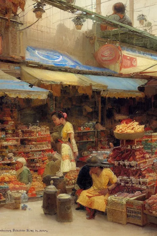 Image similar to asian food market, painting by gaston bussiere, craig mullins, j. c. leyendecker