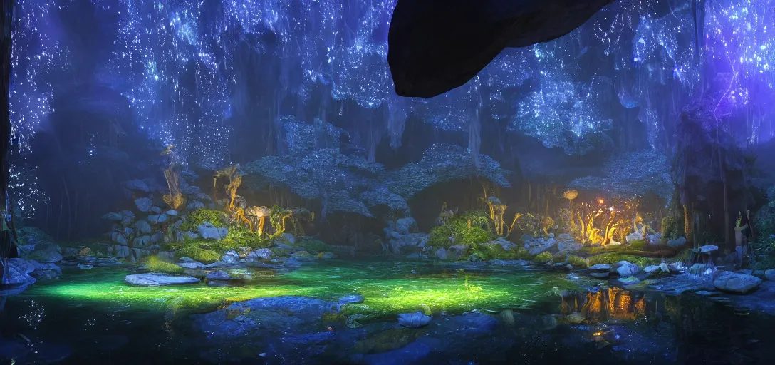 beautiful view of inside a nightime magical forest | Stable Diffusion ...