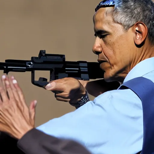 Prompt: Obama shows everyone how cool guns make him look