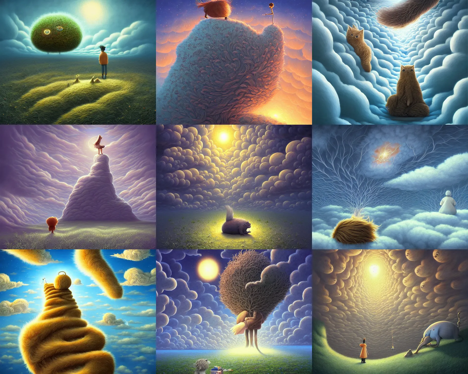 Prompt: fuzzy impossibilities that walked on two legs and sprouted tufts of hair in unlikely anatomical regions by rob gonsalves, cyril rolando, shaun tan, filip hodas, hugh kretschmer, cosmic, heavenly, god rays, intricate detail, cinematic, cel shaded, unreal engine, featured on artstation, pixiv