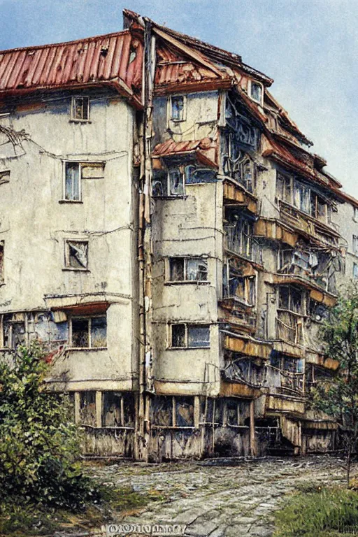 Image similar to russian suburbs building, artwork by Noriyoshi Ohrai