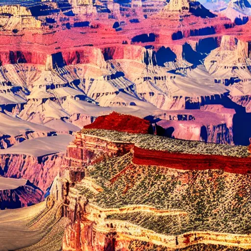 Image similar to view from a helicopter looking down into the grand canyon, photorealistic