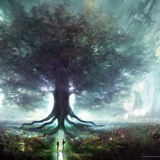 Prompt: Tree of life, epic scene, paint by Raymond Swanland