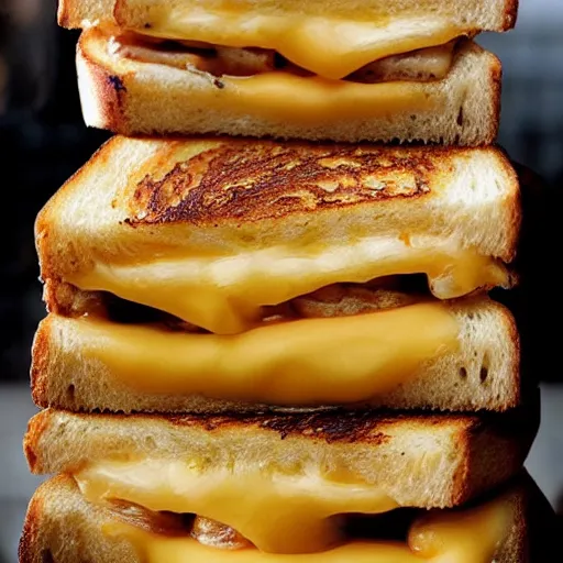 Prompt: a grilled cheese sandwich with a face of bernie sanders, gooey cheese, well - toasted