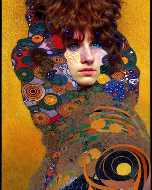 Image similar to cool cat portrait an oil painting splashes with many colors and shapes by gustav klimt greg rutkowski and alphonse mucha, polycount, generative art, psychedelic, fractalism, glitch art