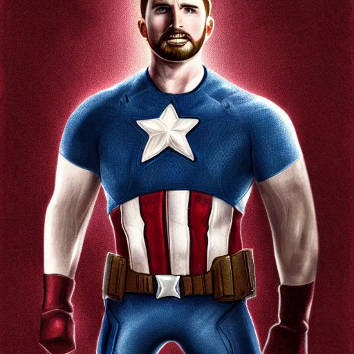 Image similar to portrait of chris evans from movie captain america, highly detailed, centered, solid color background, digital painting