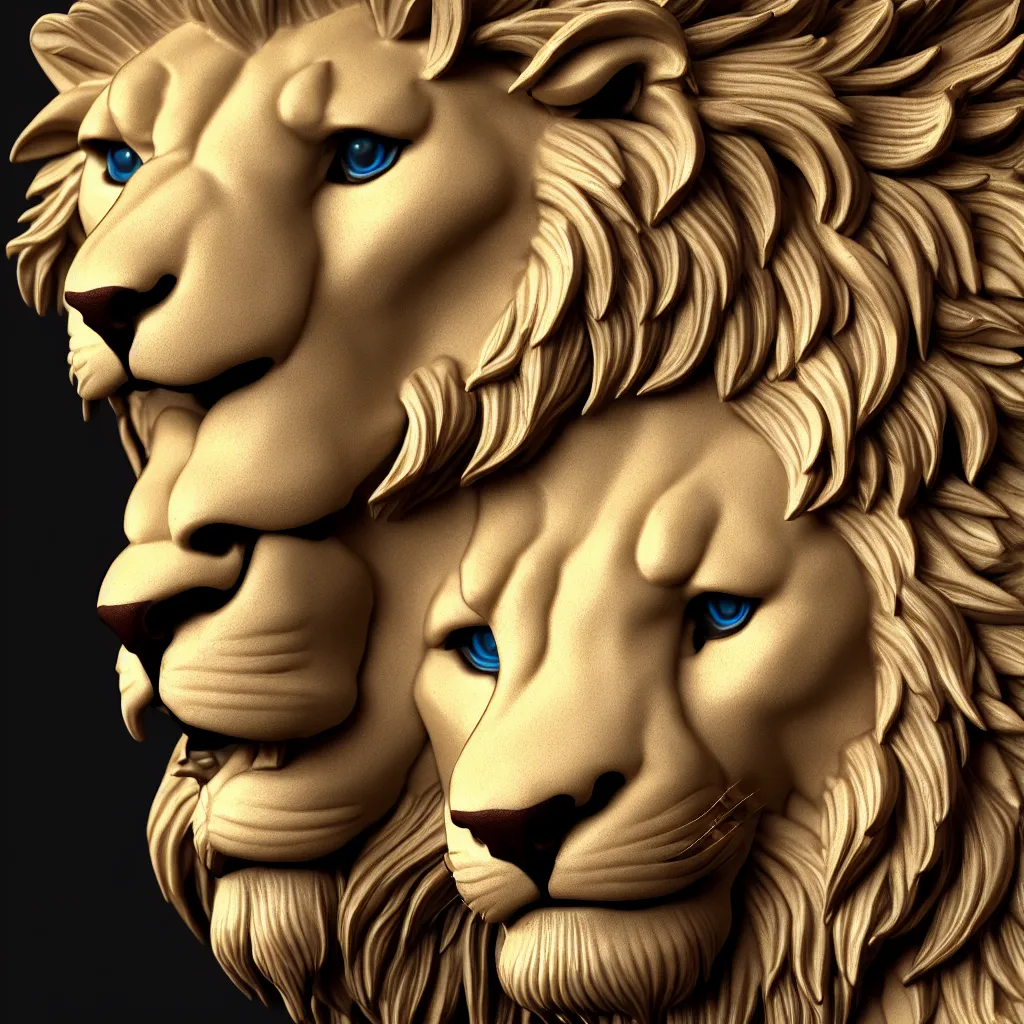 Image similar to a closeup photo - real delicate ceramic porcelain sculpture of an ornate detailed lion face in front of an intricate background by rafael, micro detail, backlit lighting, subsurface scattering, translucent, thin porcelain, octane renderer, colorful, physically based rendering, trending on cgsociety