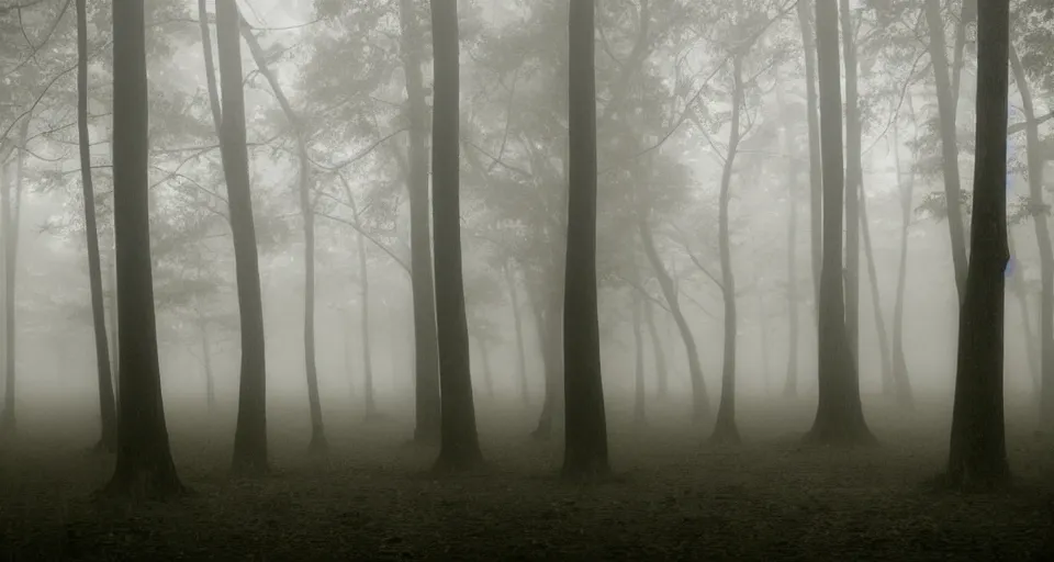 Image similar to a photograph of a creepy foggy forest