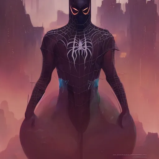 Prompt: a portrait of a spiderbatman, cyberpunk concept art by pete mohrbacher and wlop and artgerm and josan gonzales, digital art, highly detailed, intricate, sci-fi, sharp focus, Trending on Artstation HQ, deviantart, unreal engine 5, 4K UHD image