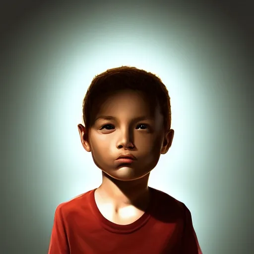 Image similar to kid with huge head, digital painting, beautiful lighting