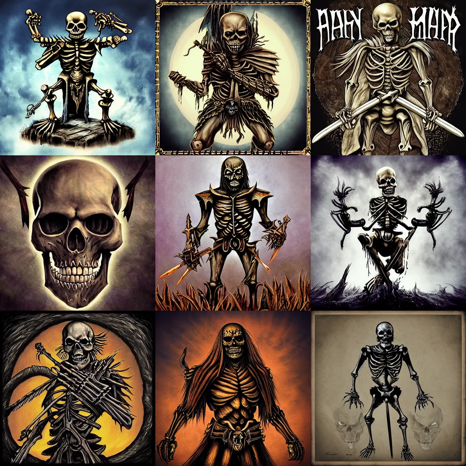 Prompt: “skeleton warrior, in style of iron maiden album art”