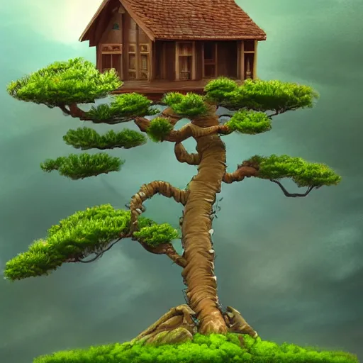 Prompt: a house in a bonsai, digital art, trending on artstation, hdr, fantasy art