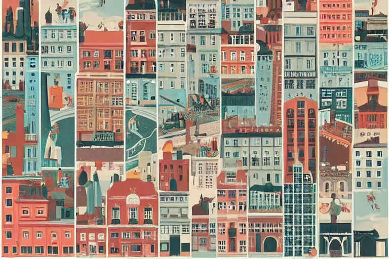 Image similar to A cityscape illustrations, by Wes Anderson