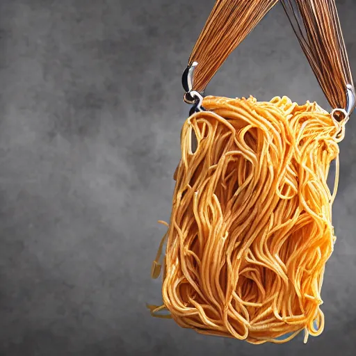 a handbag made from cooked spaghetti, photograph | Stable Diffusion ...