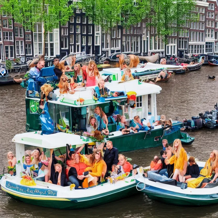 Prompt: hamsters riding boats in Amsterdam with tropical drink