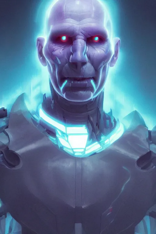 Prompt: portrait of cyborg Lord Voldemort in cyberpunk, neon lighting, digital art from artstation by Ruan Jia and Mandy Jurgens and Artgerm and william-adolphe bouguereau and Greg Rutkowski and Wayne Barlowe