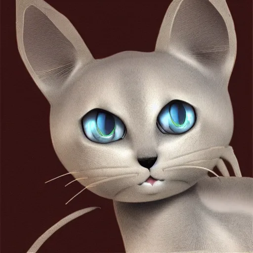 Image similar to gray anthropomorphic, cat female with a whit and chest, wearing a golden crown, big blue eyes, plushy