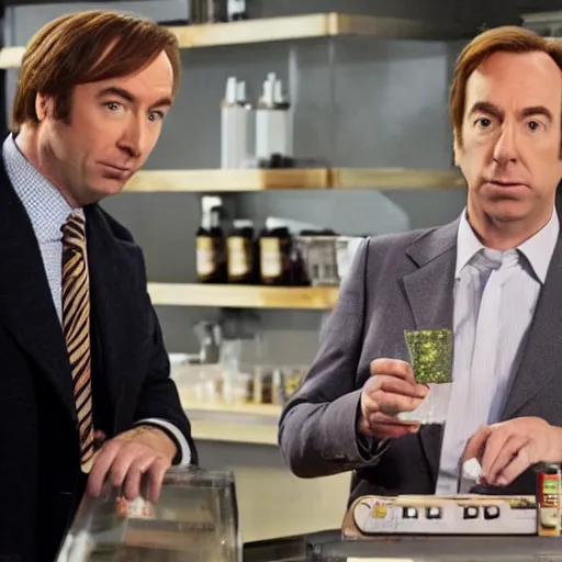 Image similar to jimmy mcgill aka saul goodman attempting to sell you milk