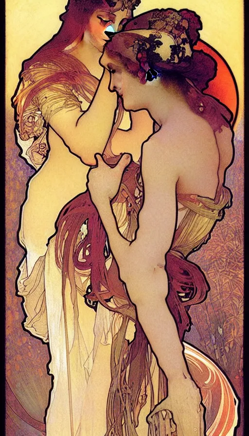 Image similar to the two complementary forces that make up all aspects and phenomena of life, by Alfons Maria Mucha