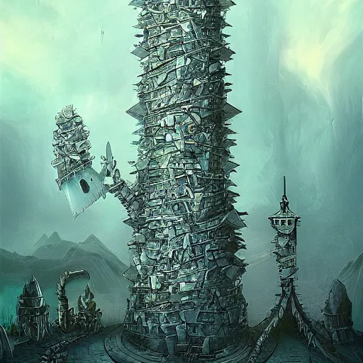 Prompt: a surreal wizards tower by casper david