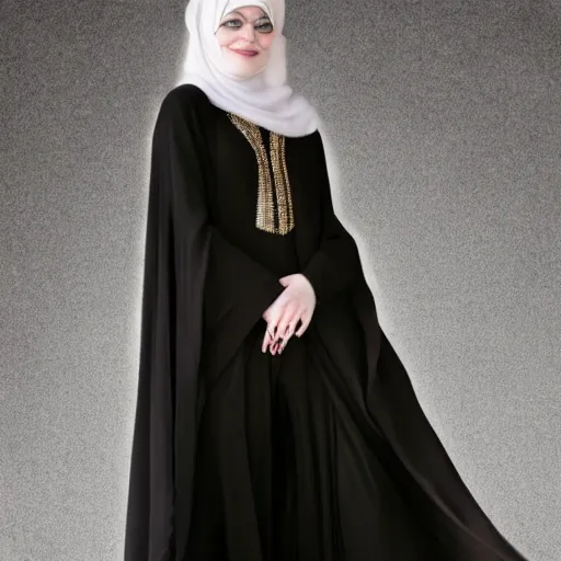 Image similar to A full body portrait of Emma Stone wearing a Black Arabian abaya , high quality, fully detailed, 4k