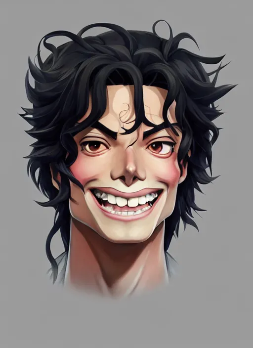 Prompt: centered!! macro head portrait of medieval smiling smile king michael jackson, artstation, detailed cartoon, elegant, digital painting, concept art, smooth, sharp focus, illustration, ghibli, makoto shinkai, don bluth, fujita goro, jean giraud, akihiko yoshida, tom whalen 8 k