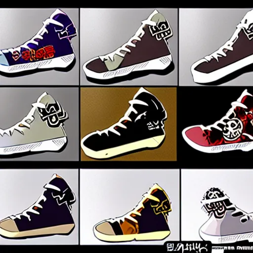 Image similar to fantasy anime jrpg sneaker design designed by studio ghibli, chrono trigger guilty gear style, aztec mayan street fashion native punk sneaker design, hip hop sneaker design with subtle mayan patterns, gapmoe yandere grimdark, trending on pixiv fanbox, painted by greg rutkowski makoto shinkai takashi takeuchi studio ghibli, akihiko yoshida