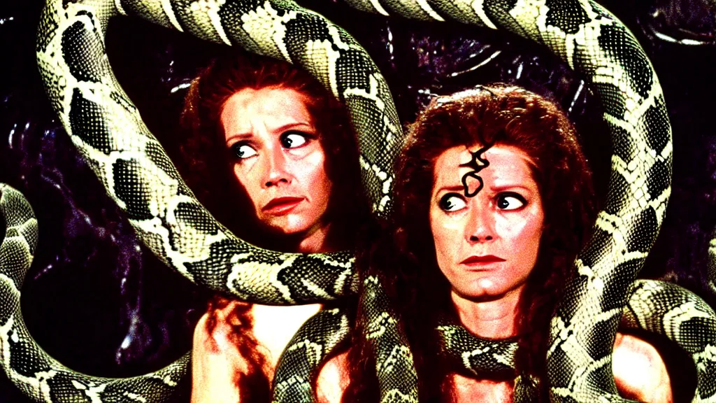 Image similar to medusa, with snakes for hair, still from the movie the thing ( 1 9 8 1 )