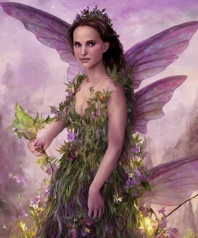 Prompt: young Natalie Portman as a fairy faerie, fantasy concept art by J.Dickenson