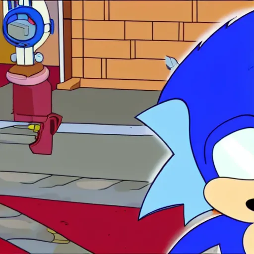 Prompt: Sonic the hedgehog, in a screenshot of Family Guy