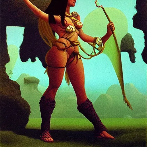 Prompt: portrait of barbarian princess by Roger Dean