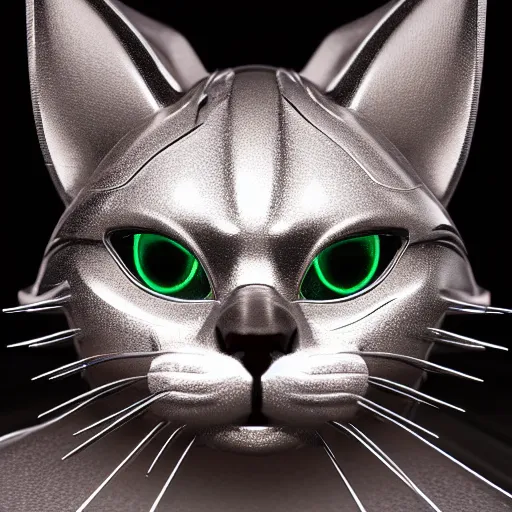 Image similar to chrome cat, glossy, metallic, neon, symmetrical, tribal patterns, realistic, unreal engine, octane, redshift, artstation, behance