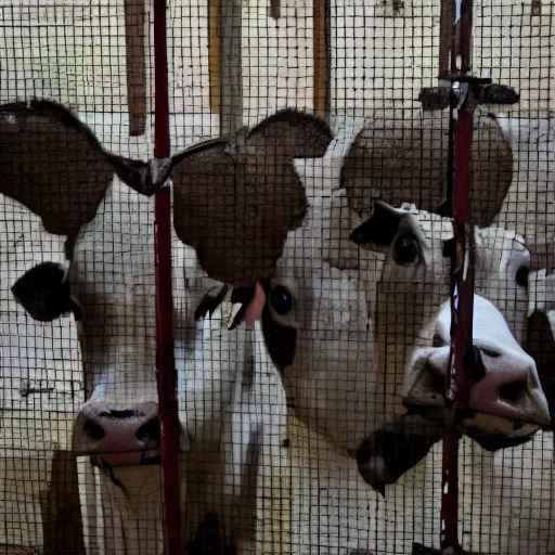 Image similar to inmates wearing cow heads inside a jailcell