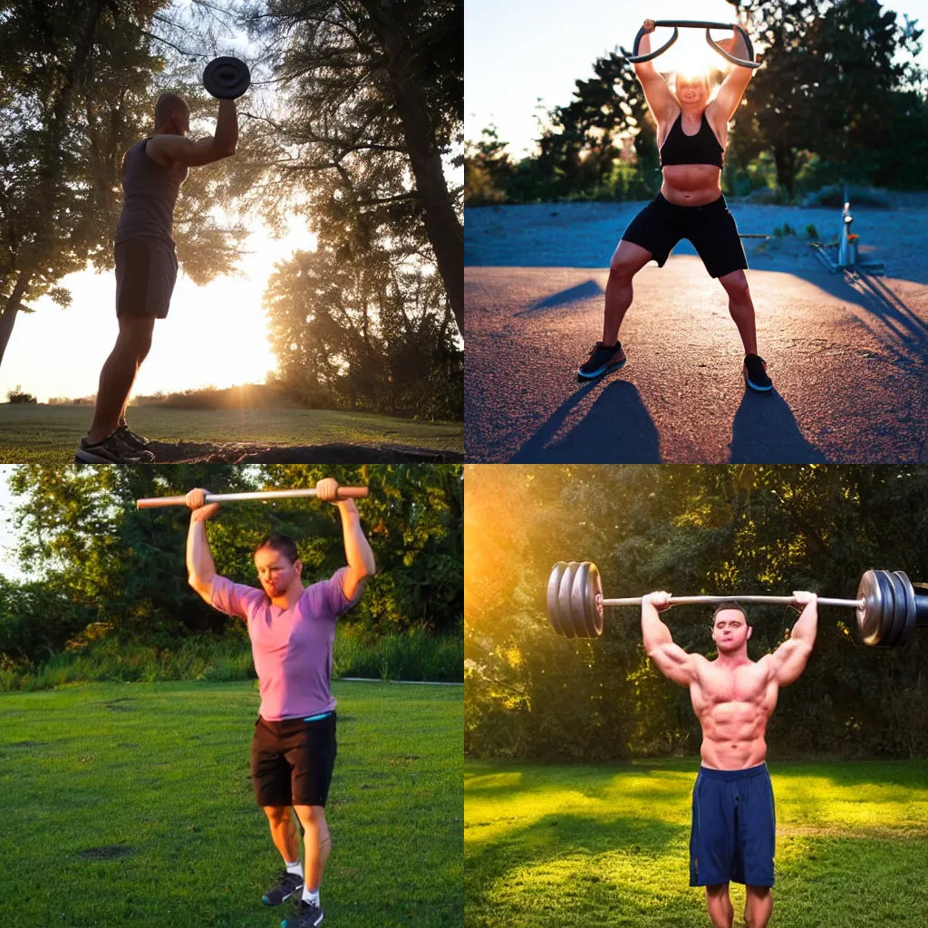 Prompt: sunrise outdoor weight lifting