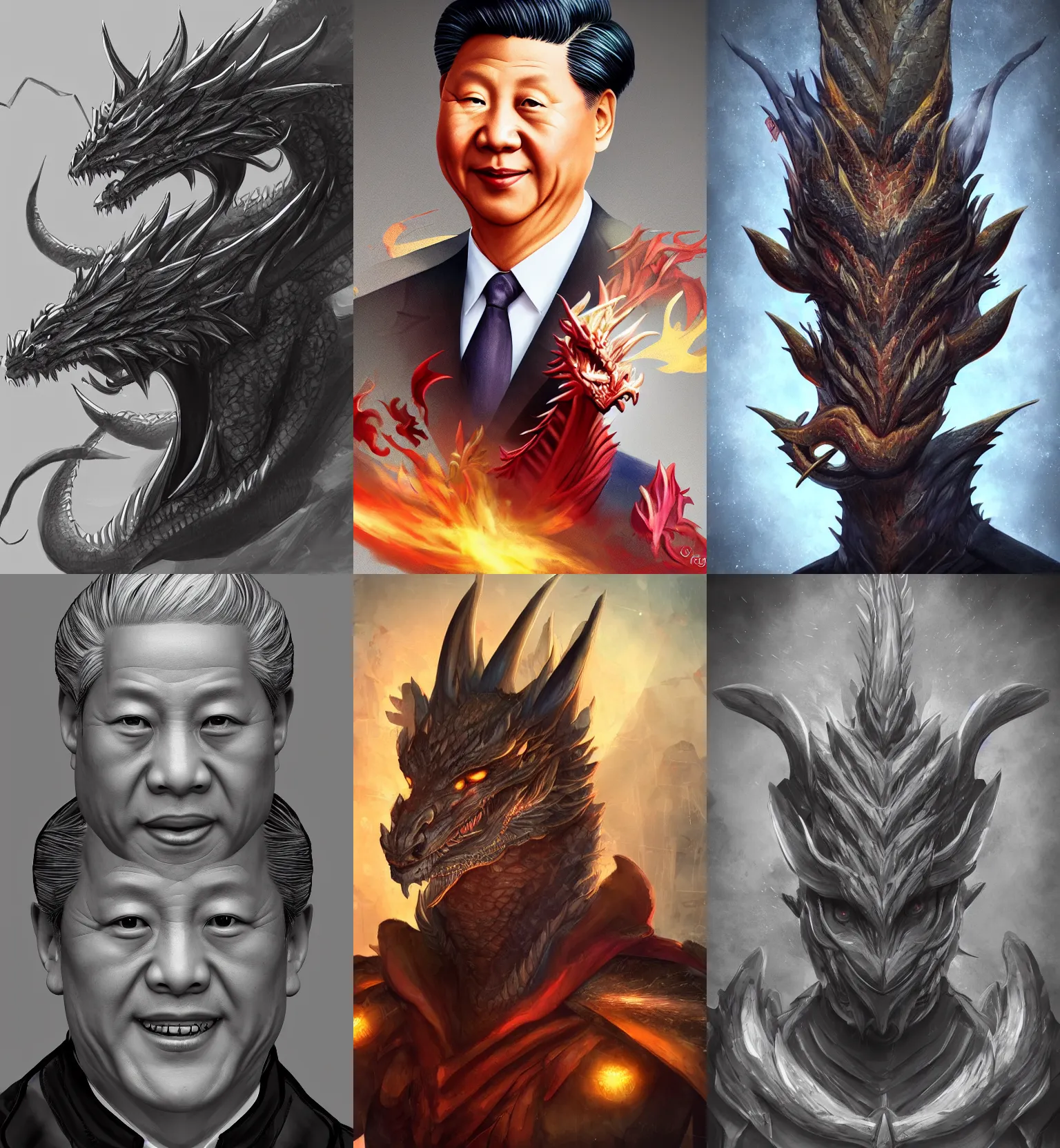 Prompt: character portrait of President Xi as a dragon, digital art, trending on artstation, 4k