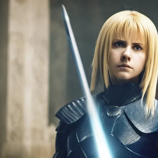 Image similar to saber from fate / zero in a hollywood live - action movie adaptation directed by christopher nolan, promotional picture, cinematic, 8 k, high resolution