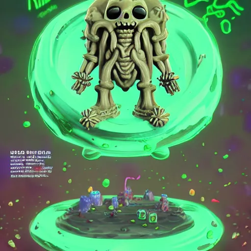 Image similar to slime lord king of the slime universe, skeleton, full body included, wide shot, 1 4 mm lens, f 2. 8, goopy, goop, fluids, soft tissue, subsurface scattering, reflections, ambient occlusion, raytracing, unreal engine 5, pixel art 8 - bit, by beeple