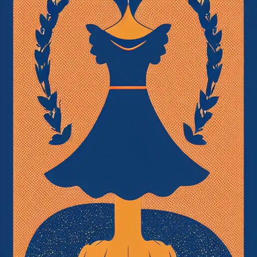 Prompt: minimalist illustration of a fairy tale princess in navy and burnt orange hues