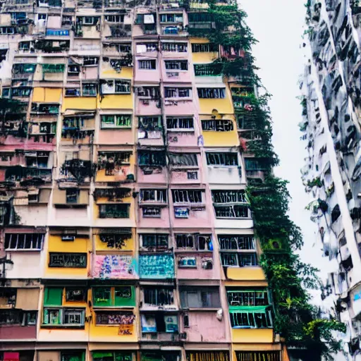 Prompt: hong kong apartment viewed from the street corner, in the style of carne griffiths