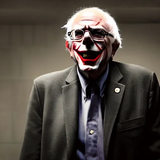 Image similar to stunning awe inspiring bernie sanders as the joker movie still 8 k hdr atmospheric lighting