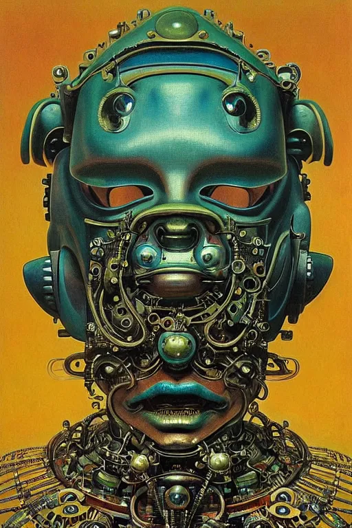 Prompt: boxy robot, large metal mustache, crusty, glowing blue green eyes, detailed realistic surreal groovypunk robot in full regal attire. face portrait. art nouveau, symbolist, visionary, baroque, giant fractal details. horizontal symmetry by zdzisław beksinski, gears, alphonse mucha. highly detailed, hyper - real, beautiful