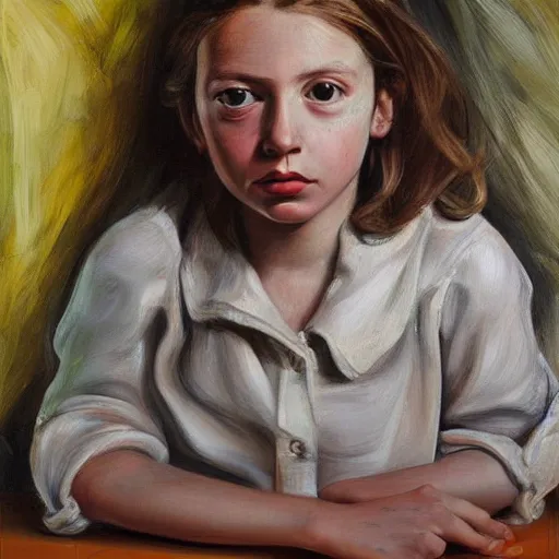 Image similar to high quality high detail painting by lucian freud, hd, cutest girl portrait, photorealistic lighting