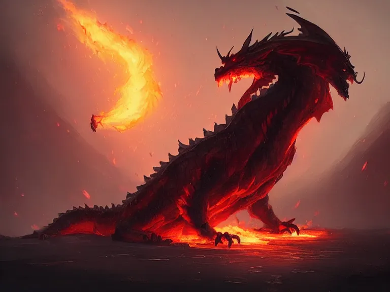 Prompt: mysterious fire dragon, concept art by Greg Rutkowski, artstation, cgsociety