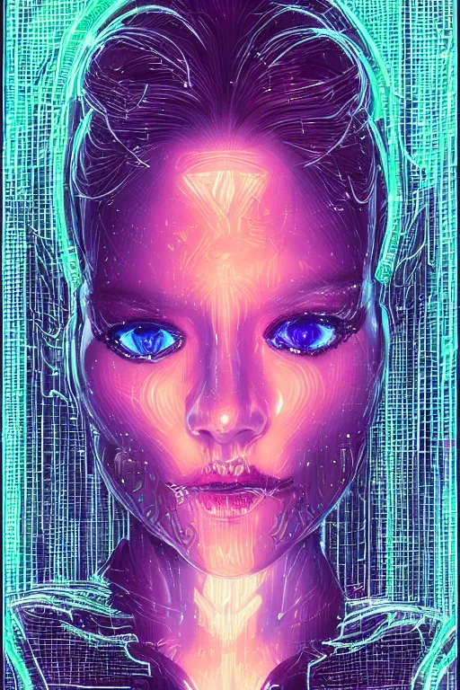 Prompt: portrait of female humanoid from 9 0 s era, intricate, elegant, neon lights, highly detailed, digital painting, artstation, glamor pose, concept art, smooth, sharp focus illustration, art by katsuhiro otomo