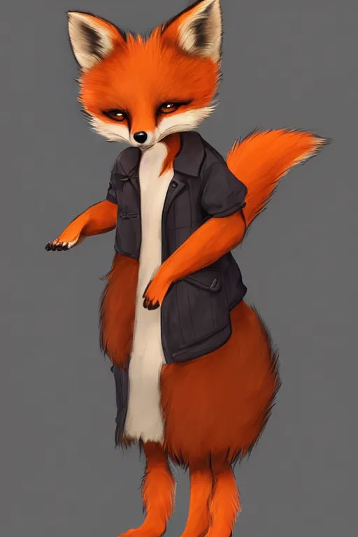 Image similar to an anthropomorphic fox fursona with a fluffy tail wearing a vest, backlighting, trending on artstation, digital art, furry art, trending on furaffinity