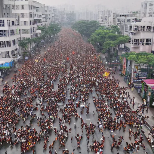 Image similar to Aerial View of millions of China people rushing towards Taiwan for food and safety, photorealistic, ultra-detailed