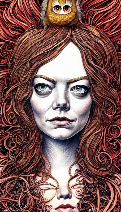 Image similar to emma stone portrait in jacek yerka style drawn by vania zouravliov and takato yamamoto, intricate acrylic gouache painting, high detail, sharp high detail, artstation